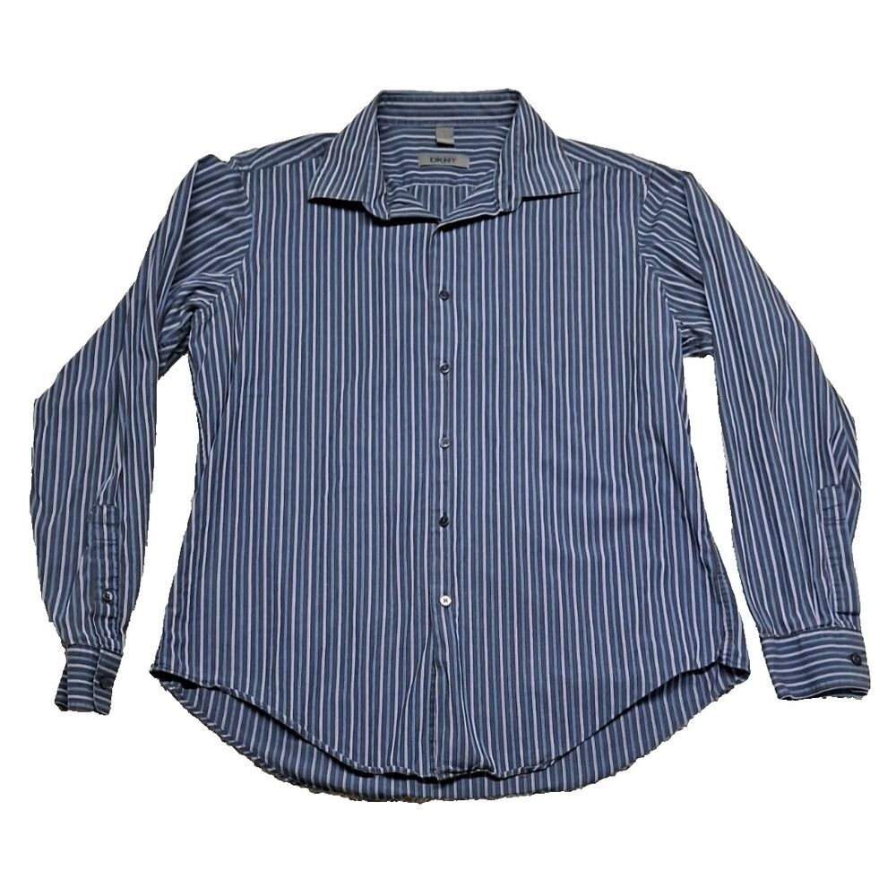DKNY Dress Shirt Mens Sz Large Button Up Down Long Sleeve Slim Fit Striped Top